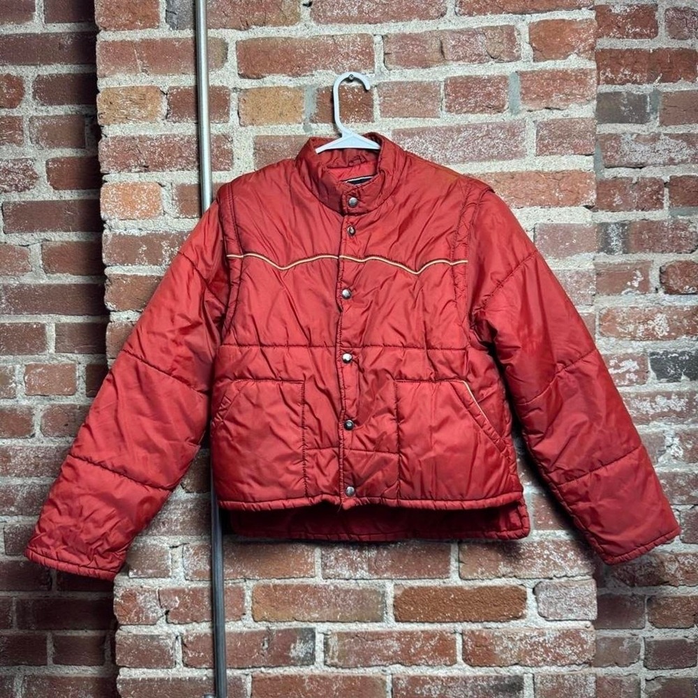 Vintage JCPenney Mountain Wear Boys XL Red Puffer Jacket Convertible Vest 18-20